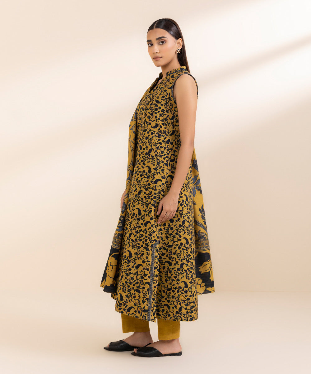 Women's Unstitched Printed Dijon Yellow Khaddar Shirt and Dupatta