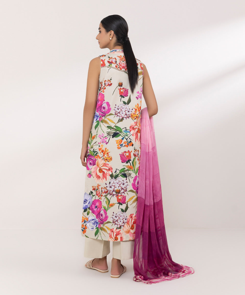 Blended Chiffon Pink Printed Dupatta