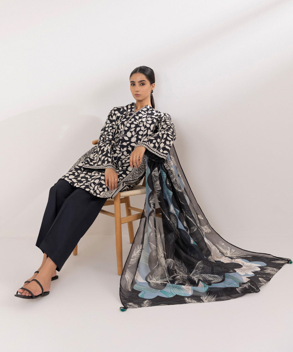 Blended Tissue Black Printed Dupatta