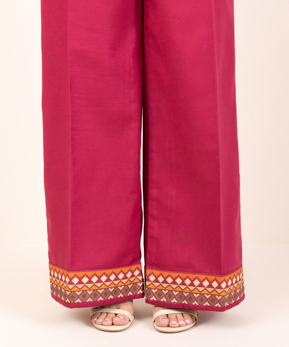 Women's Khaddar Printed Red Unstitched Trousers Fabric