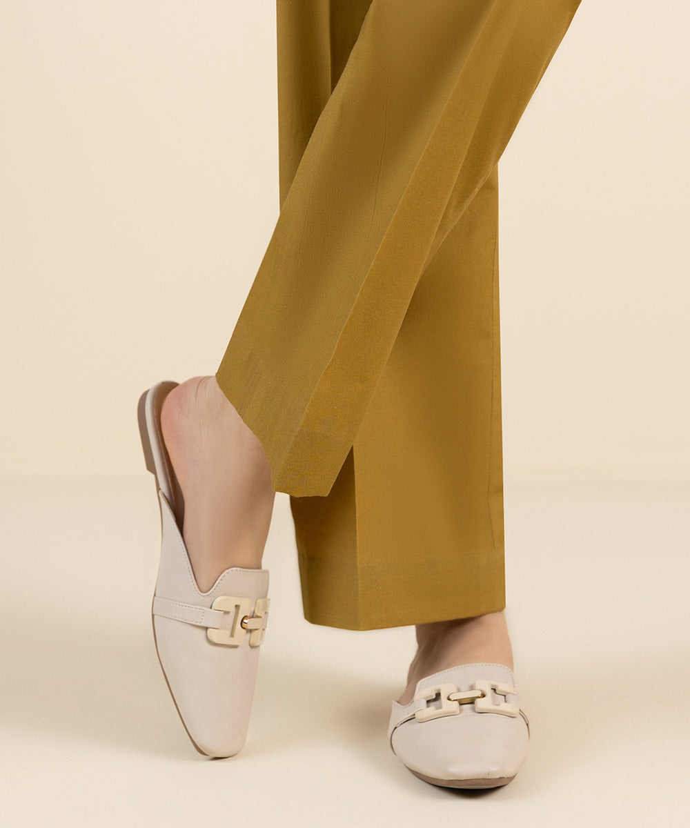 Unstitched Women's Solid Cotton Yellow Trousers