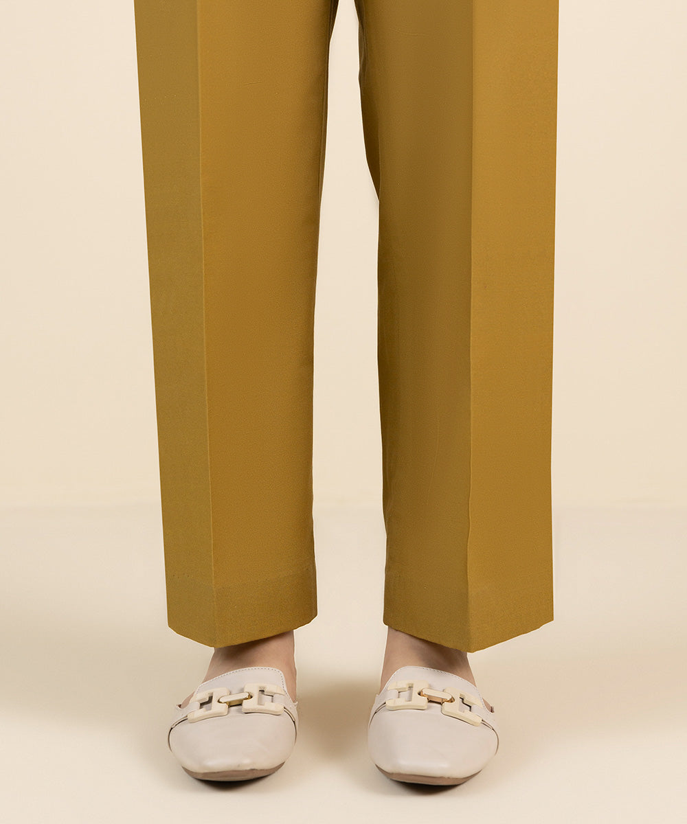 Unstitched Women's Solid Cotton Yellow Trousers