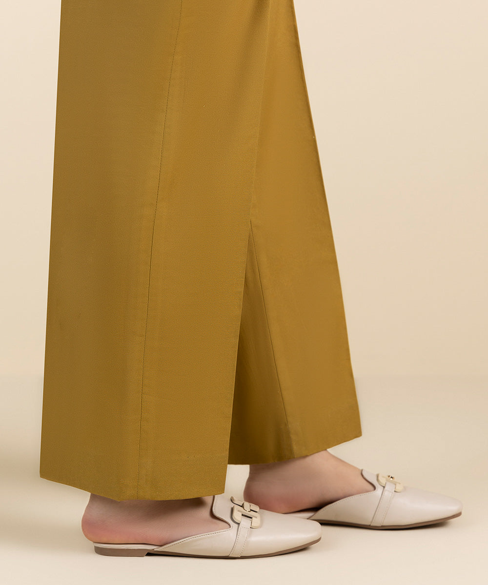 Unstitched Women's Solid Cotton Yellow Trousers