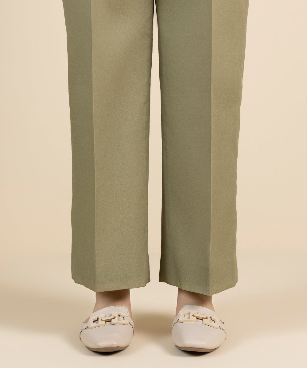 Unstitched Women's Solid Cotton Beige Trousers