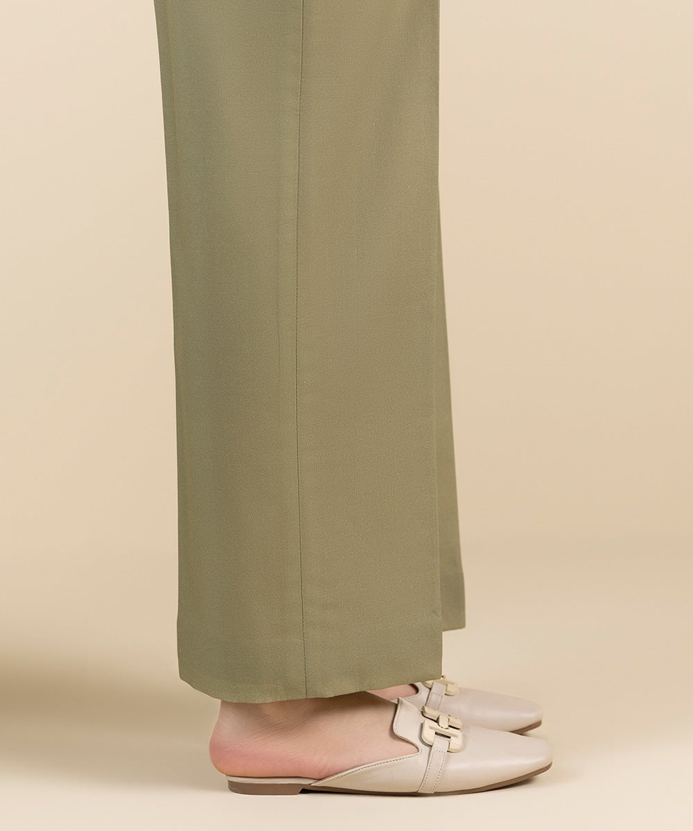 Unstitched Women's Solid Cotton Beige Trousers