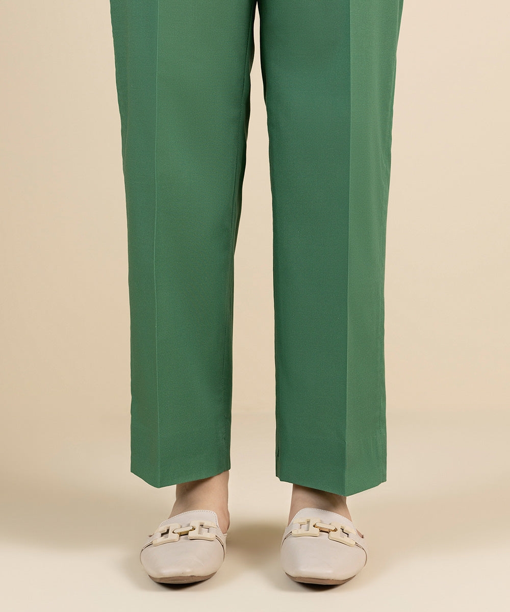 Unstitched Women's Solid Cotton Green Trousers