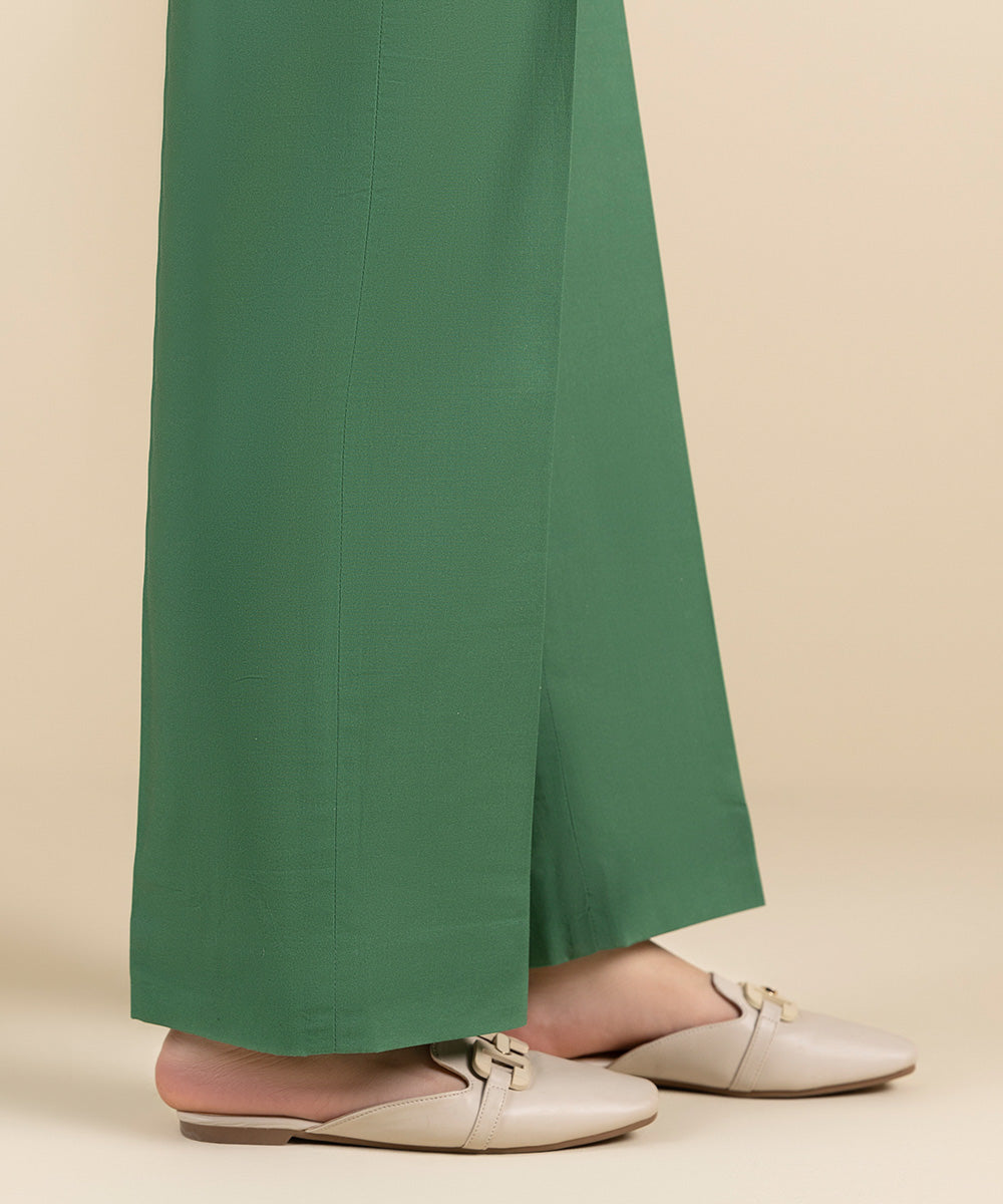 Unstitched Women's Solid Cotton Green Trousers