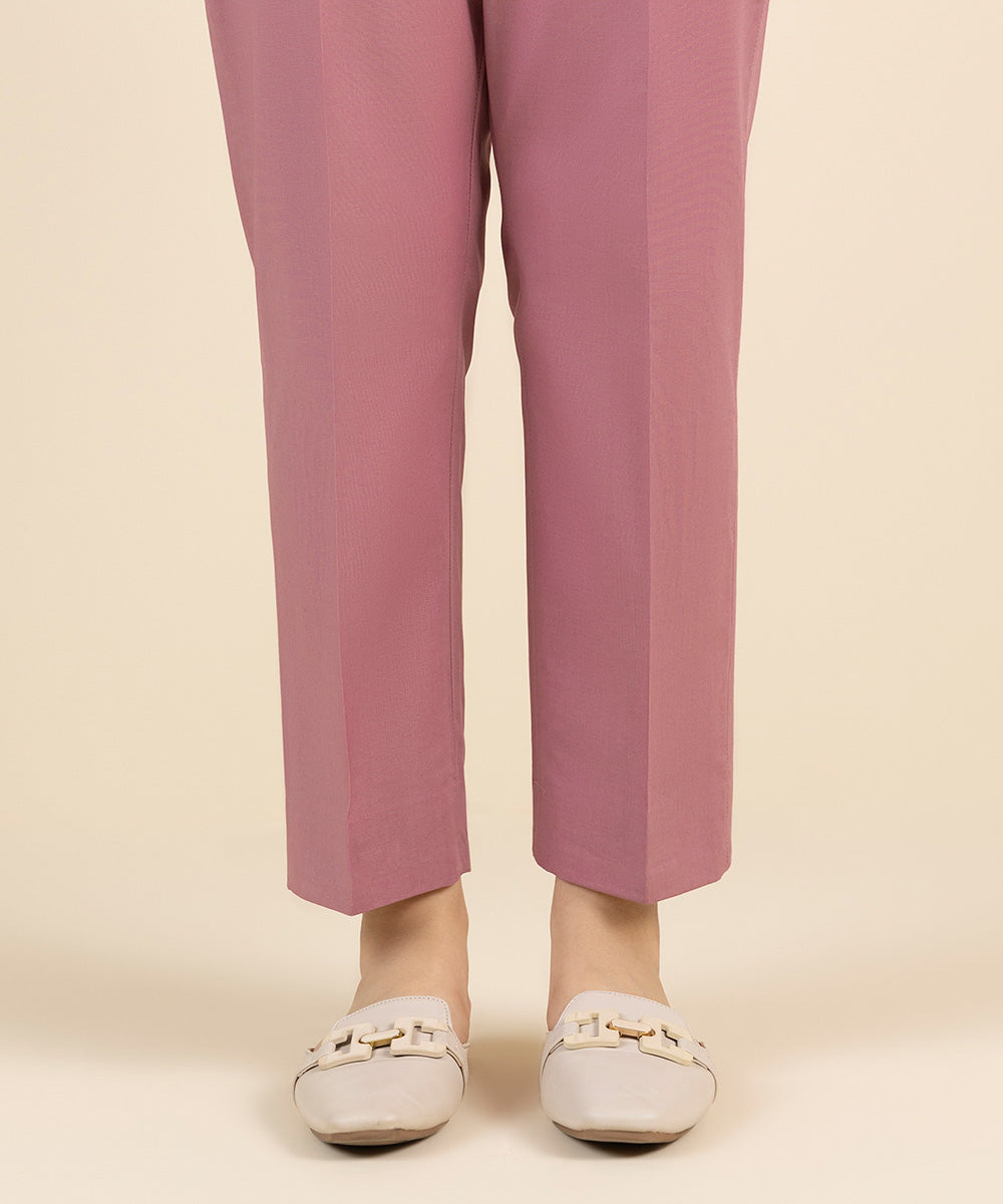 Unstitched Women's Solid Cotton Pink Trousers