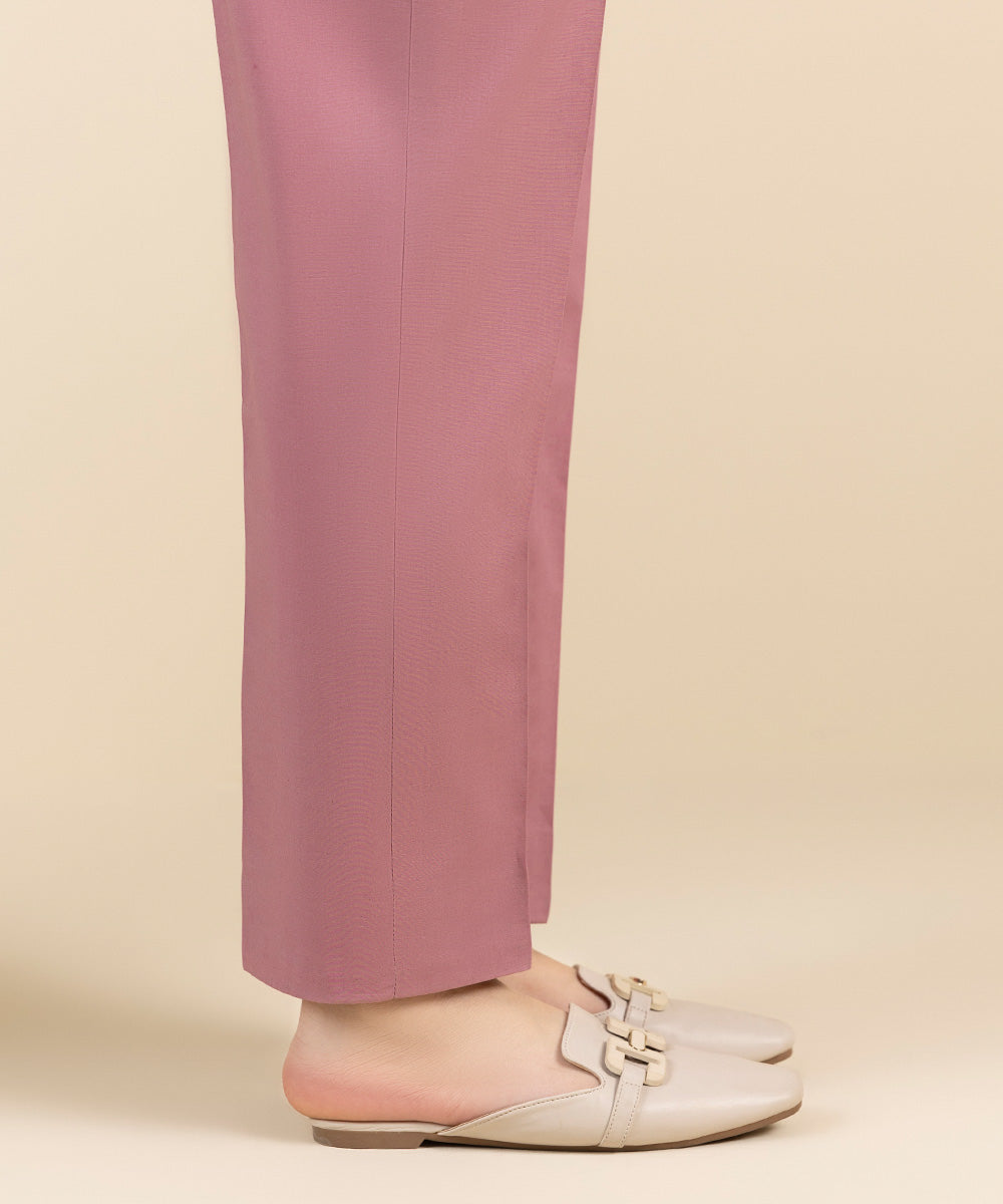 Unstitched Women's Solid Cotton Pink Trousers