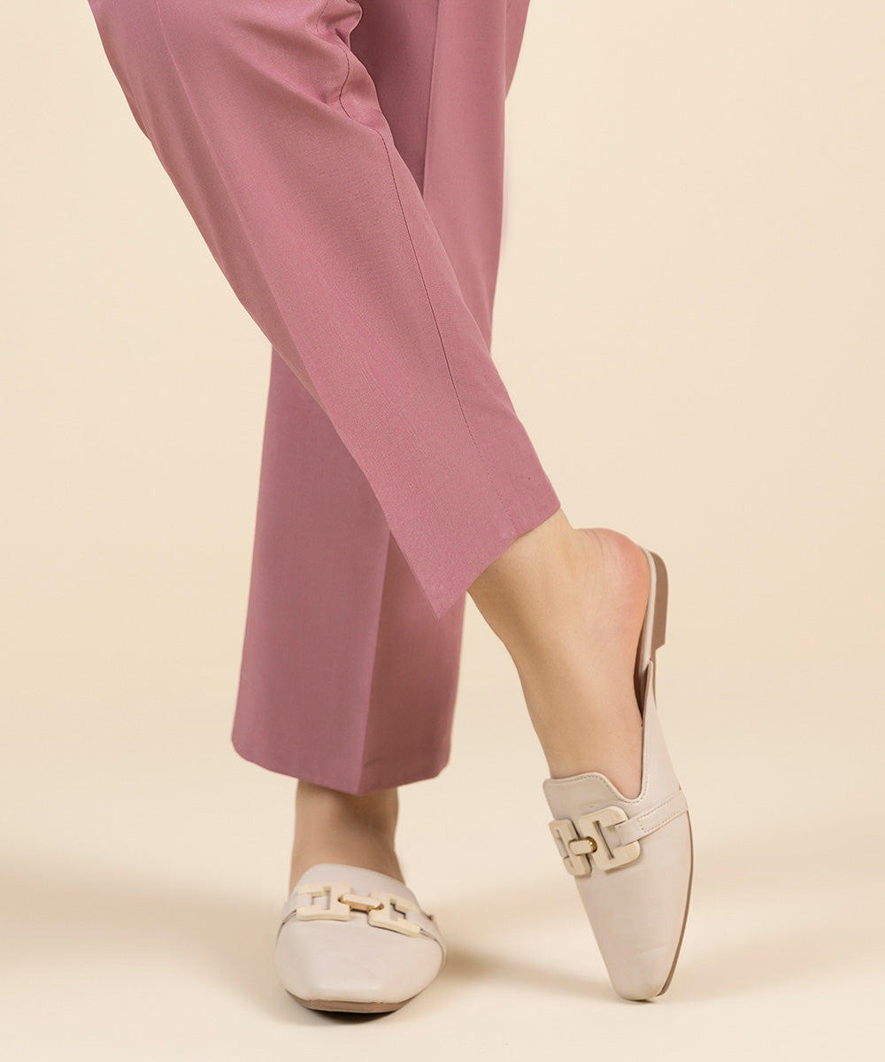 Unstitched Women's Solid Cotton Pink Trousers