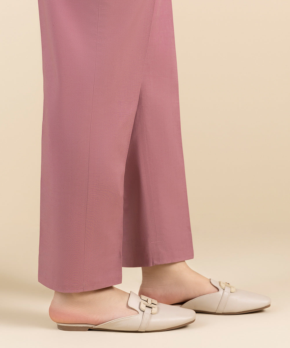 Unstitched Women's Solid Cotton Pink Trousers