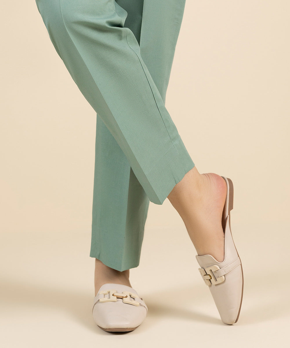 Unstitched Women's Solid Cotton Green Trousers