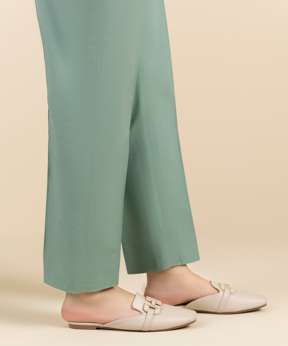 Unstitched Women's Solid Cotton Green Trousers