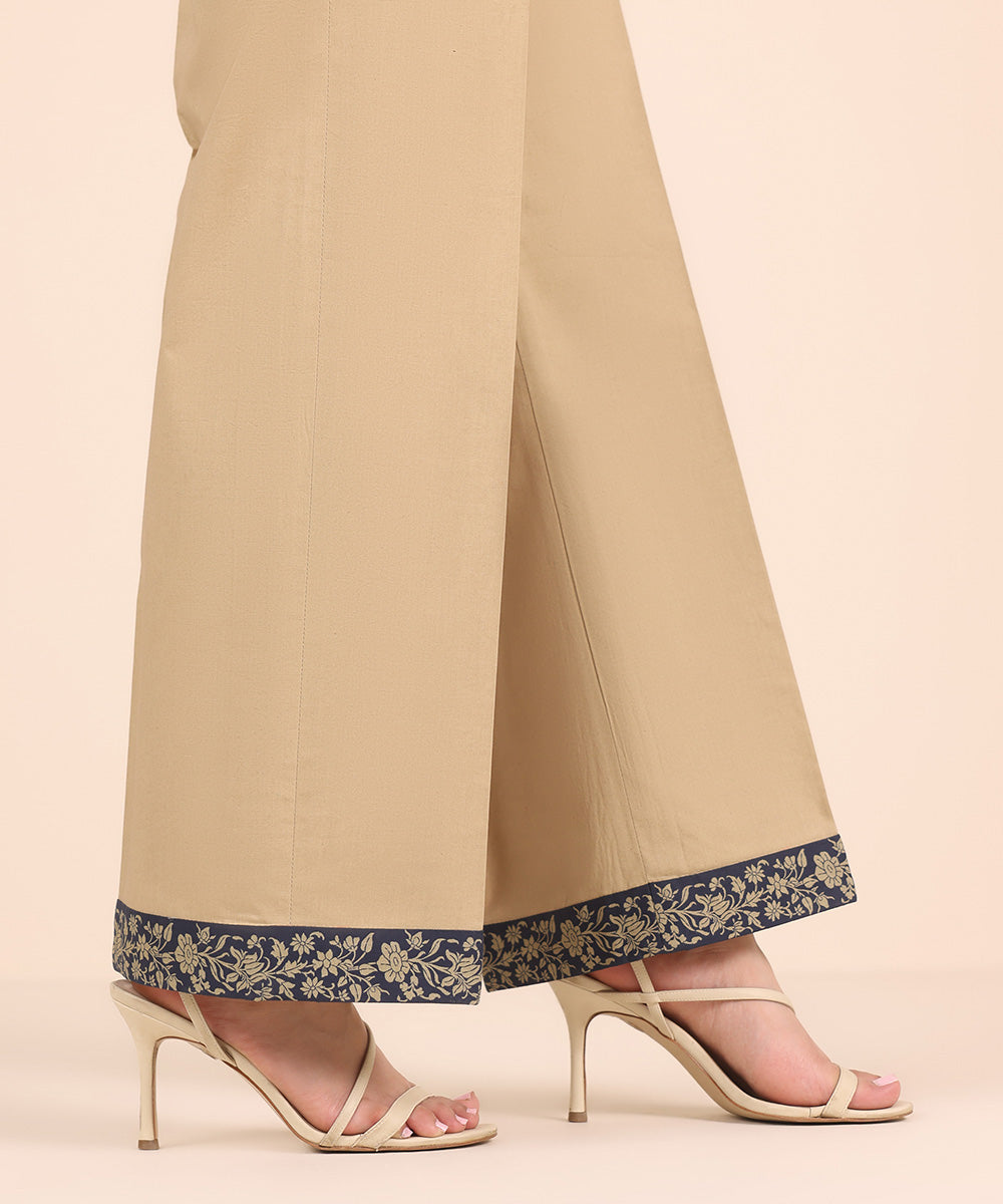 Unstitched Women's Solid Cotton Beige Trousers