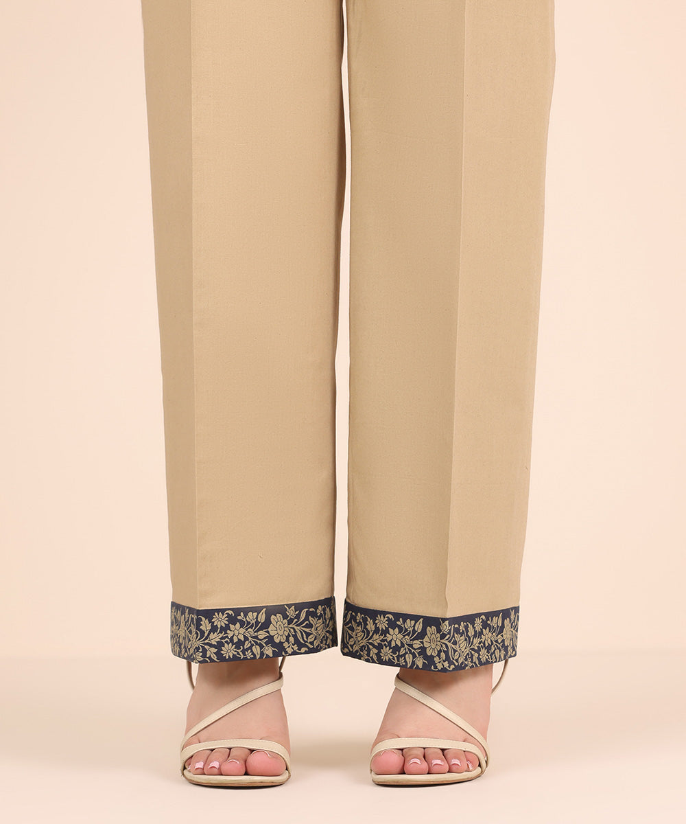 Unstitched Women's Solid Cotton Beige Trousers