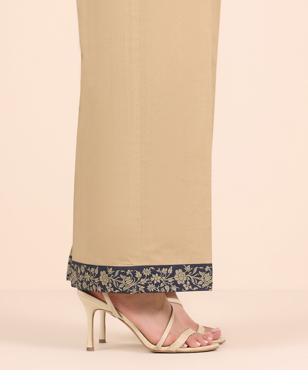 Unstitched Women's Solid Cotton Beige Trousers