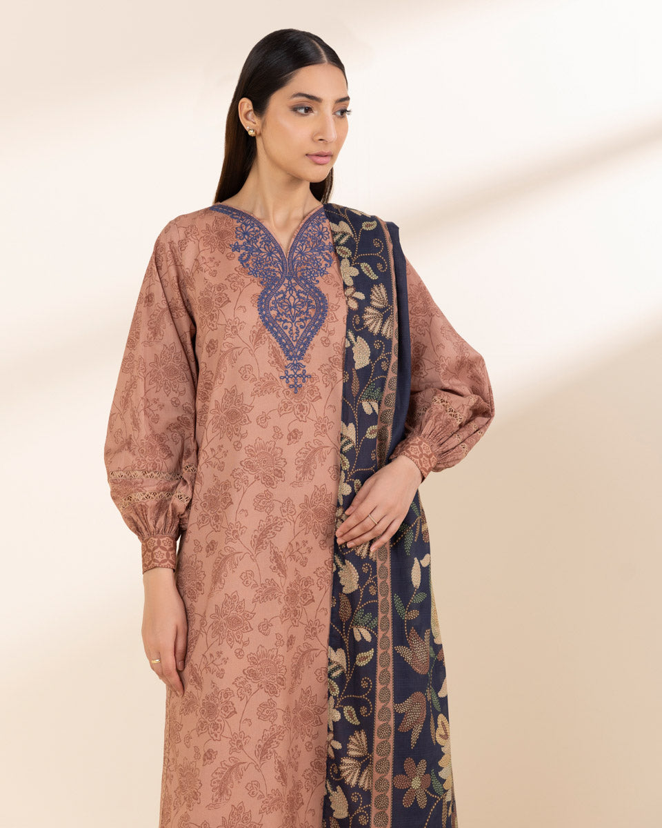 Unstitched Women's Beige Lawn Shirt Dupatta