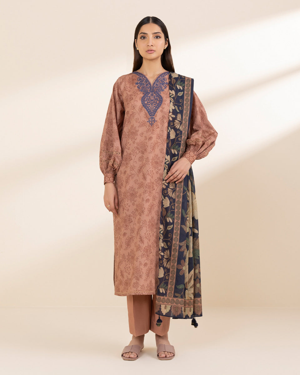 Unstitched Women's Beige Lawn Shirt Dupatta
