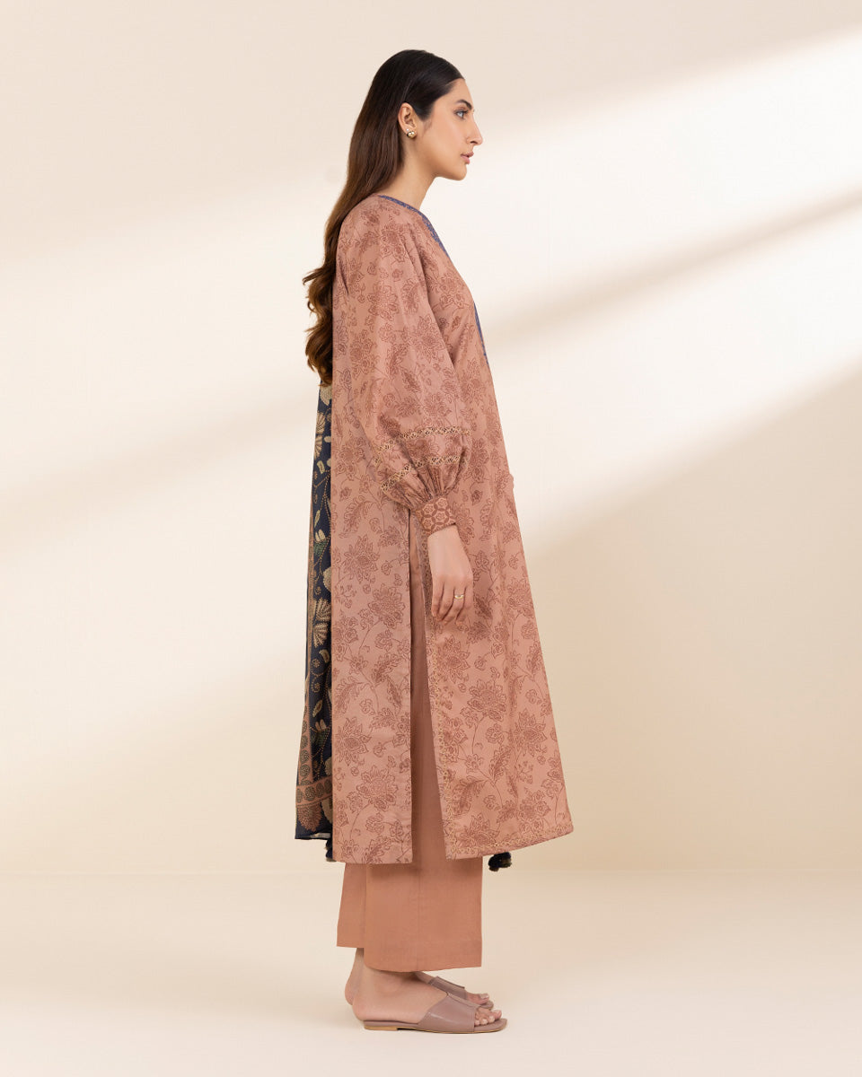 Unstitched Women's Beige Lawn Shirt Dupatta