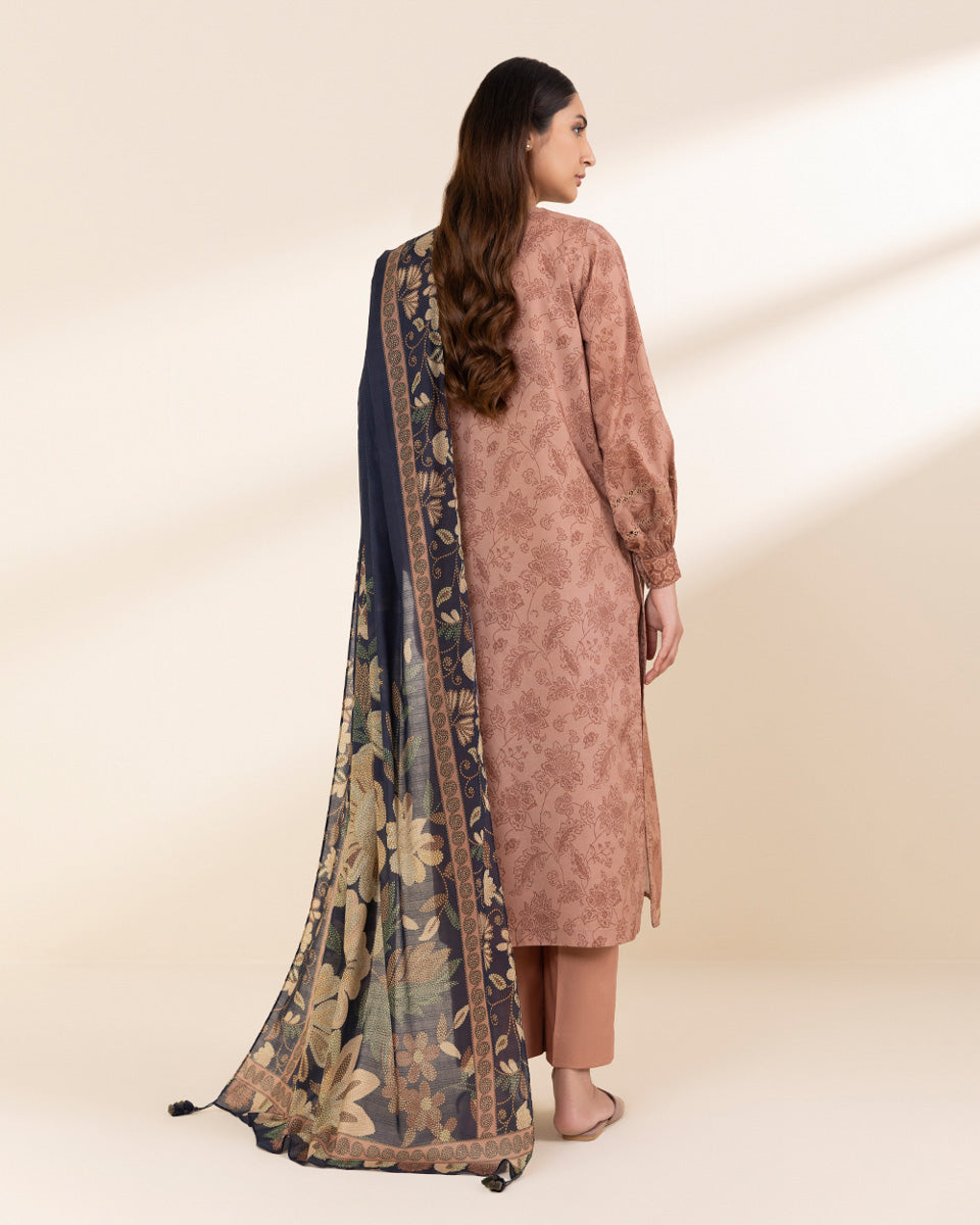 Unstitched Women's Beige Lawn Shirt Dupatta