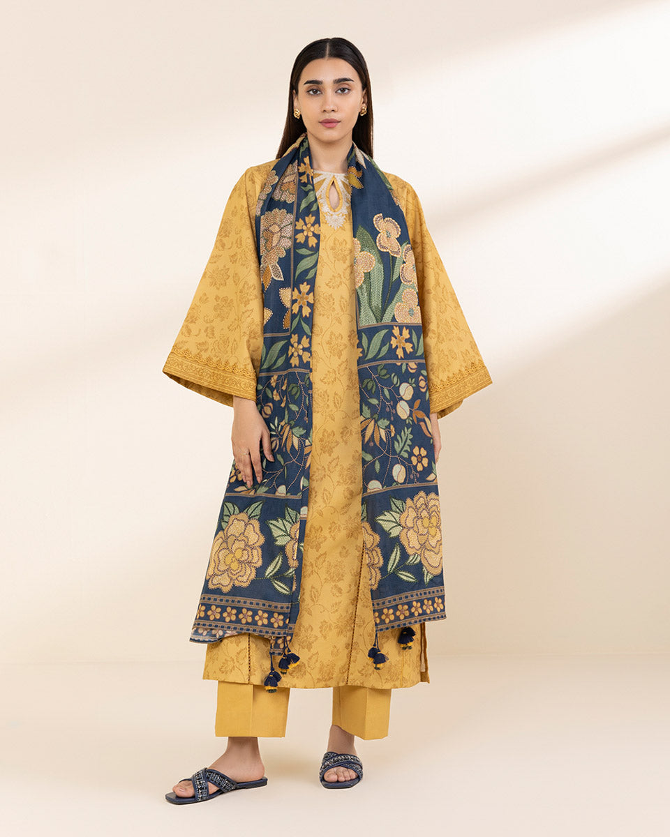 Unstitched Women's Yellow Lawn Shirt Dupatta