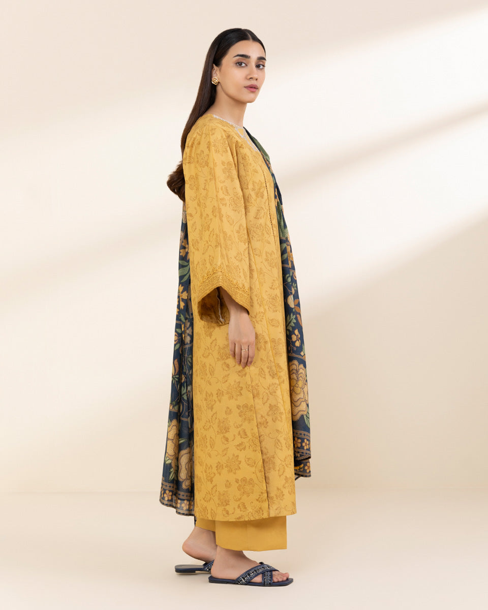 Unstitched Women's Yellow Lawn Shirt Dupatta