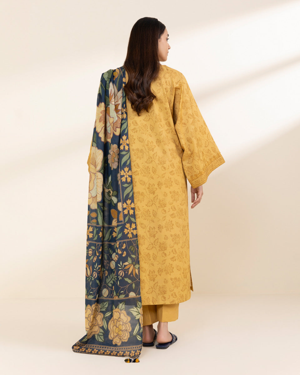 Unstitched Women's Yellow Lawn Shirt Dupatta