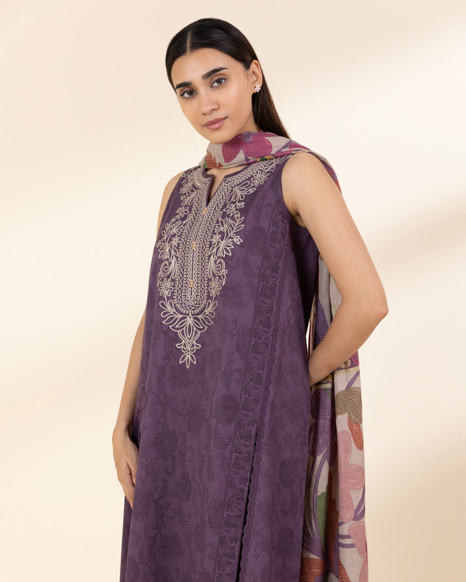 Unstitched Women's Purple Lawn Shirt Dupatta
