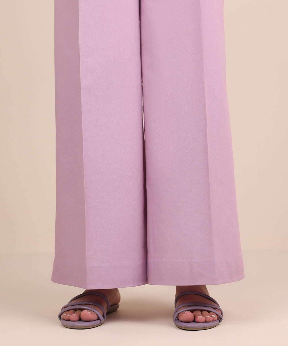 Unstitched Women's Purple Cotton Solid Trousers