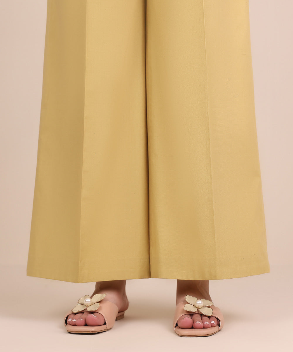 Unstitched Women's Yellow Cotton Solid Trousers