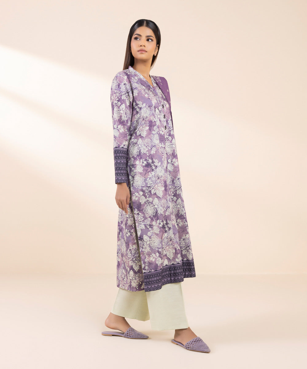 Women's Unstitched Embroidered Lavender Dobby Shirt Dupatta