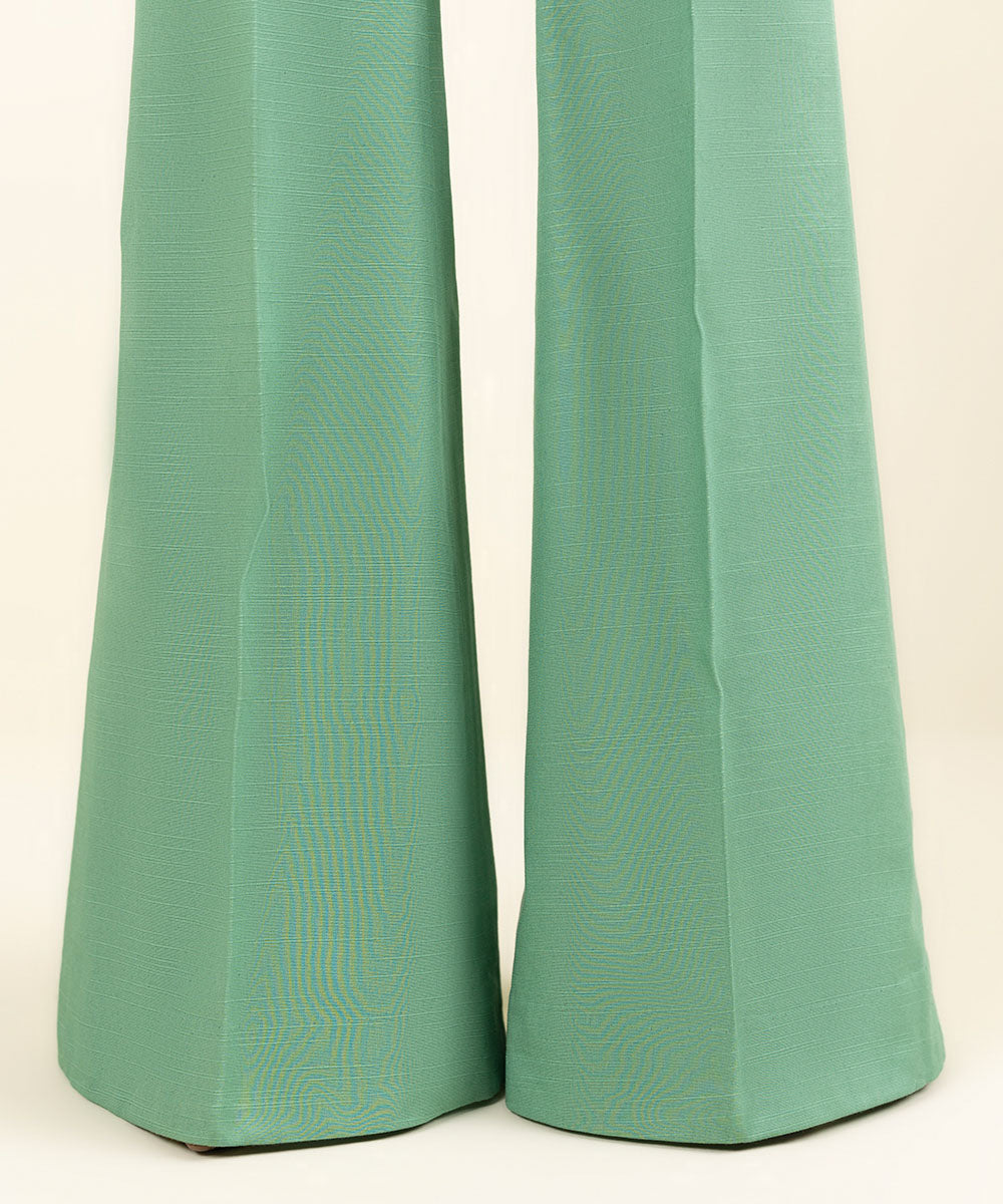 Women's Unstitched Khaddar Solid Green Trousers Fabric