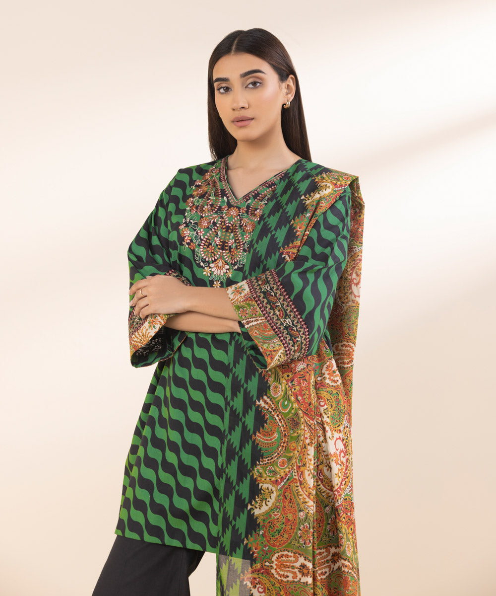 2 Piece - Embroidered Cotton Suit