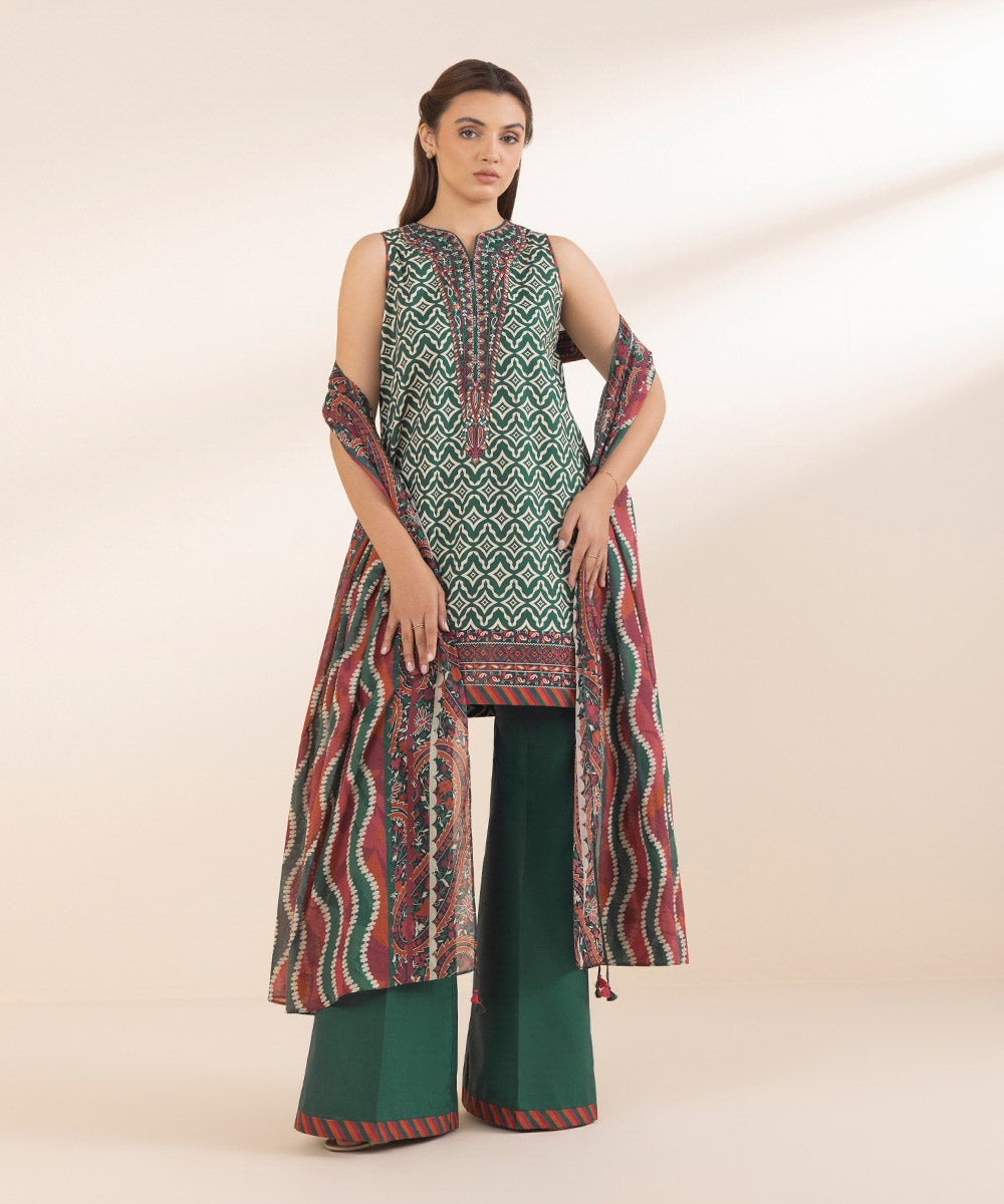 2 Piece - Embroidered Cotton Suit