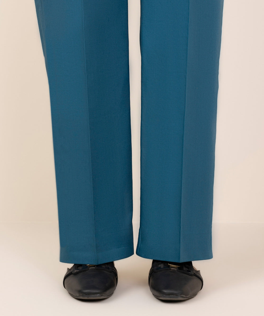 Women's Unstitched Cotton Solid Blue Trousers Fabric