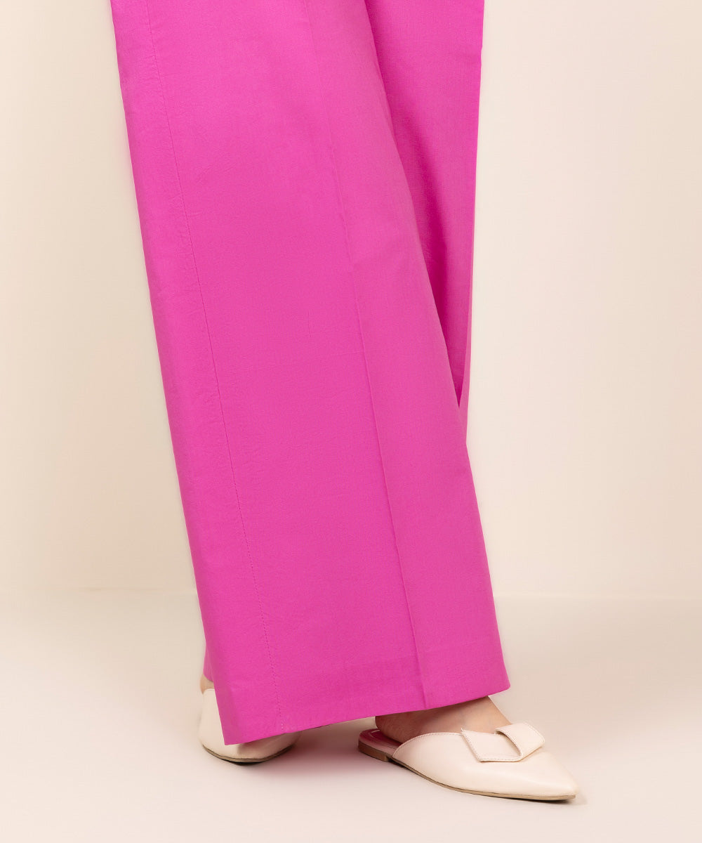 Women's Unstitched Cotton Solid Pink Trousers Fabric