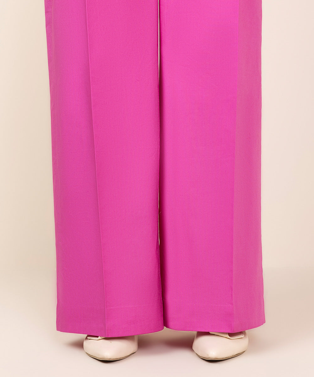 Women's Unstitched Cotton Solid Pink Trousers Fabric