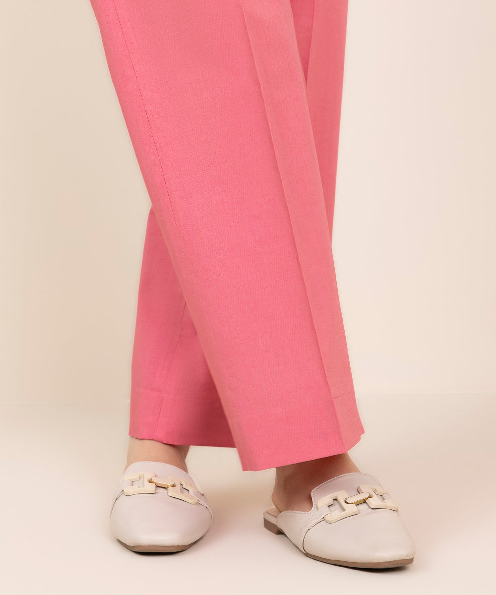 Women's Unstitched Cotton Solid Pink Trousers Fabric