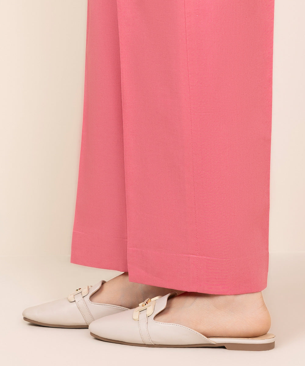 Women's Unstitched Cotton Solid Pink Trousers Fabric