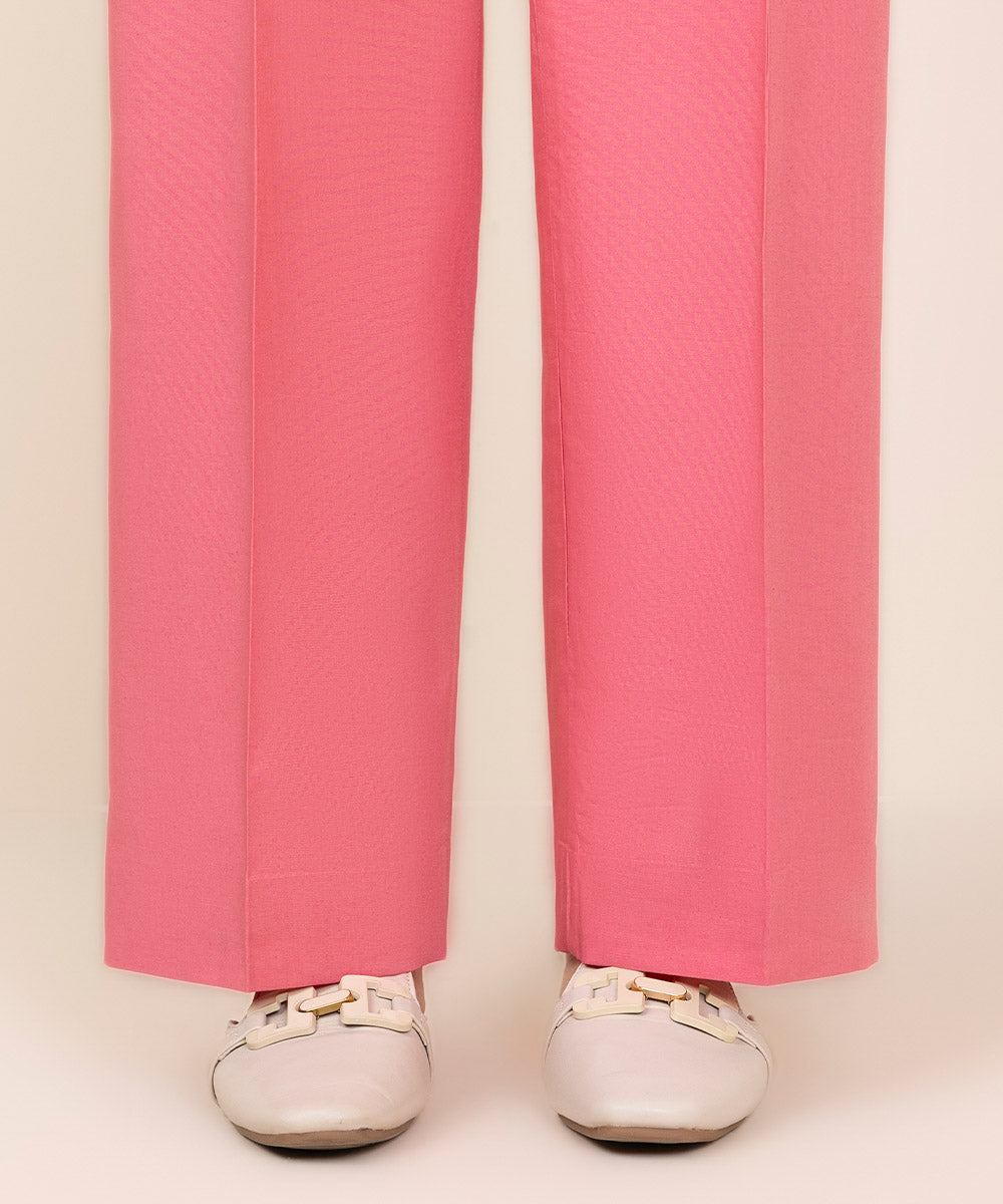 Women's Unstitched Cotton Solid Pink Trousers Fabric