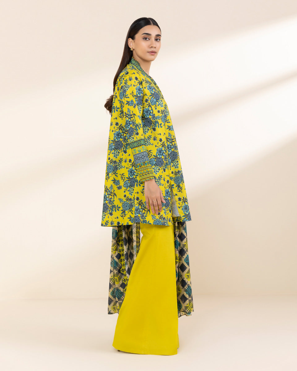 Unstitched Women's Yellow Lawn Embroidered Shirt Dupatta