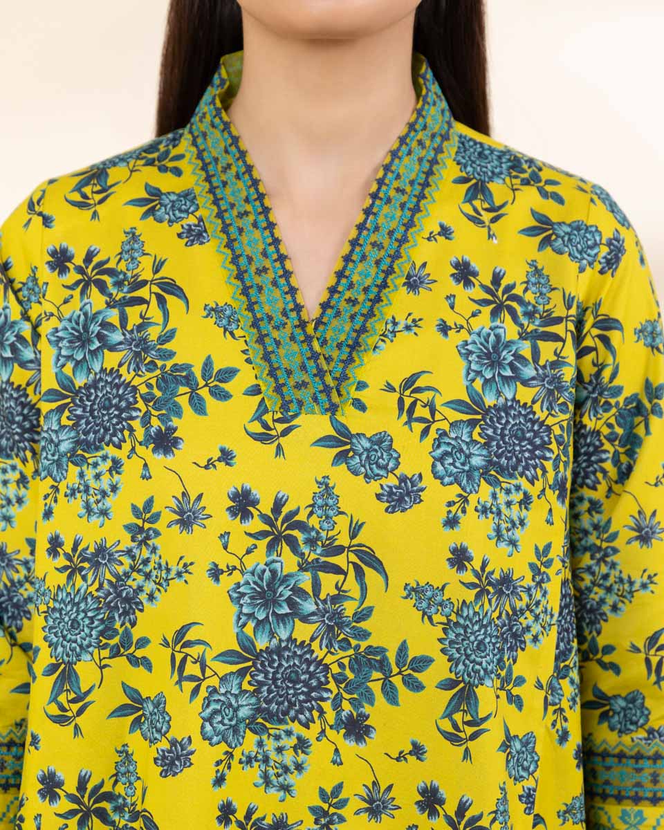 Unstitched Women's Yellow Lawn Embroidered Shirt Dupatta