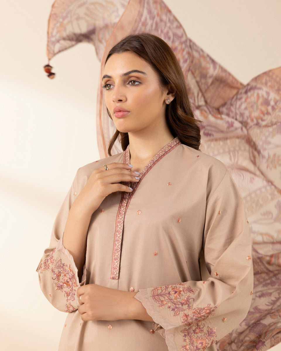 Unstitched Women's Beige Textured Lawn Shirt Dupatta