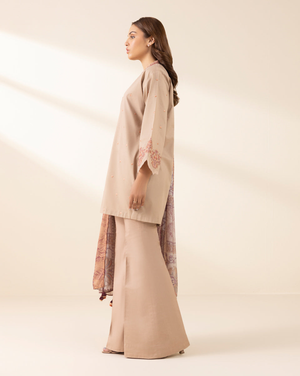 Unstitched Women's Beige Textured Lawn Shirt Dupatta