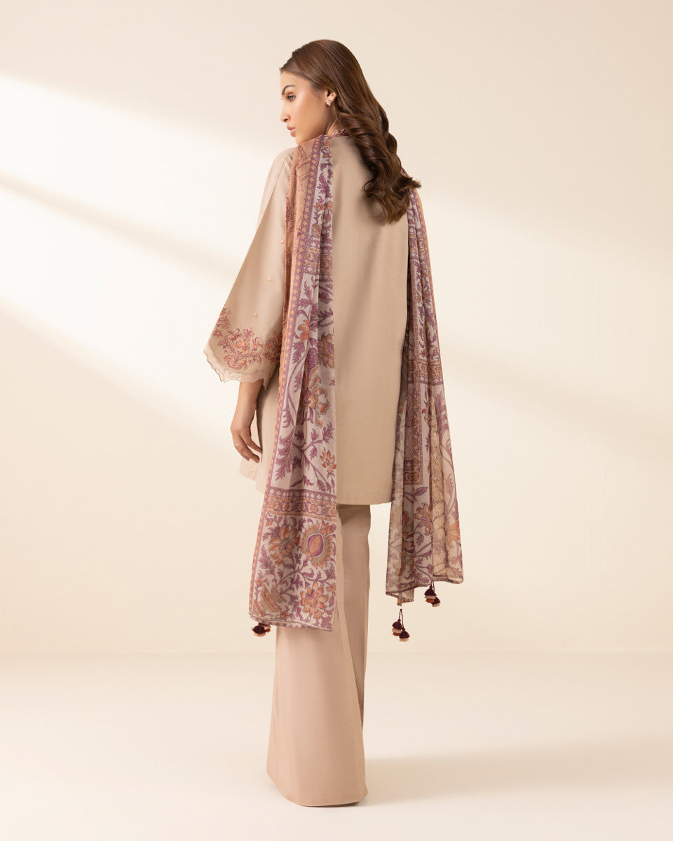 Unstitched Women's Beige Textured Lawn Shirt Dupatta