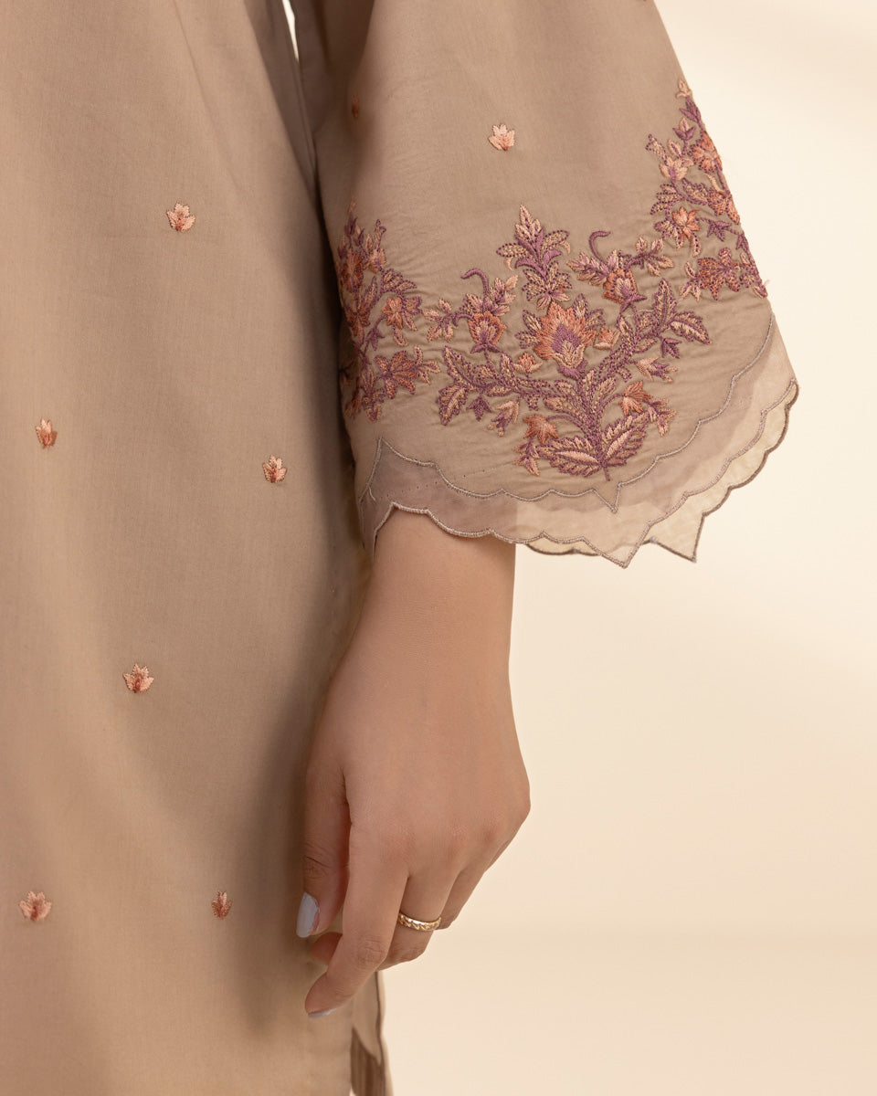 Unstitched Women's Beige Textured Lawn Shirt Dupatta