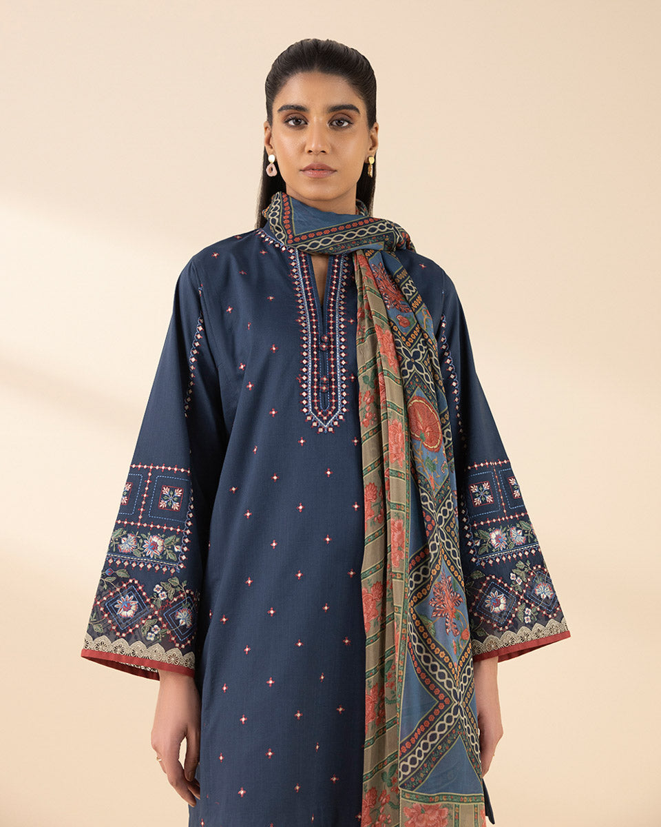 Unstitched Women's Blue Cross Hatch Shirt Dupatta