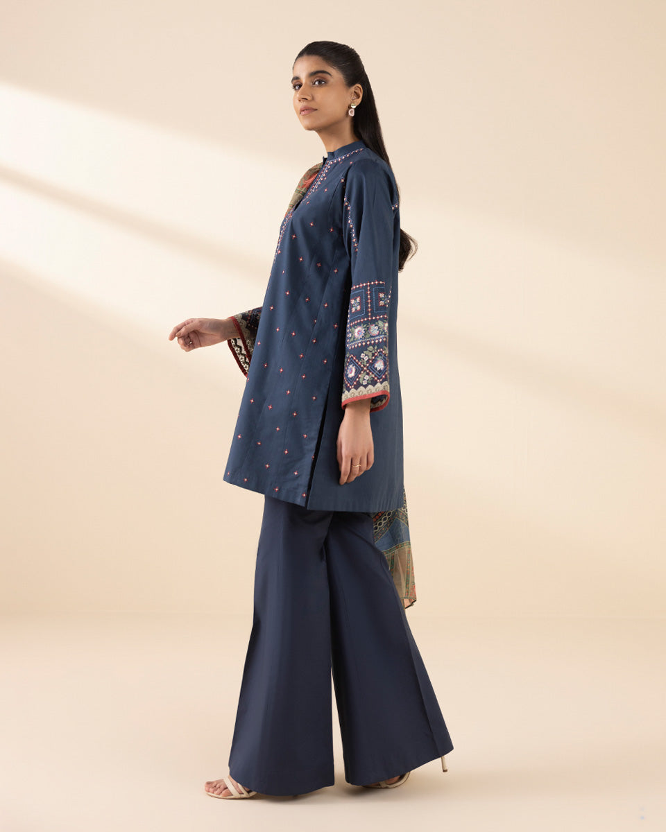 Unstitched Women's Blue Cross Hatch Shirt Dupatta