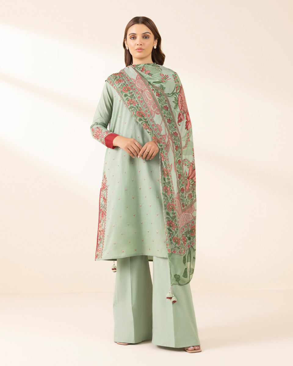 Unstitched Women's Green Cross Hatch Shirt Dupatta