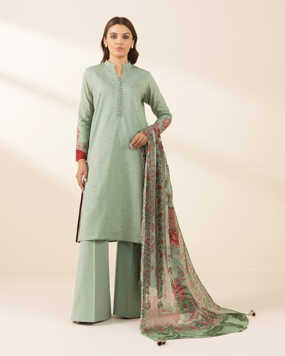 Unstitched Women's Green Cross Hatch Shirt Dupatta